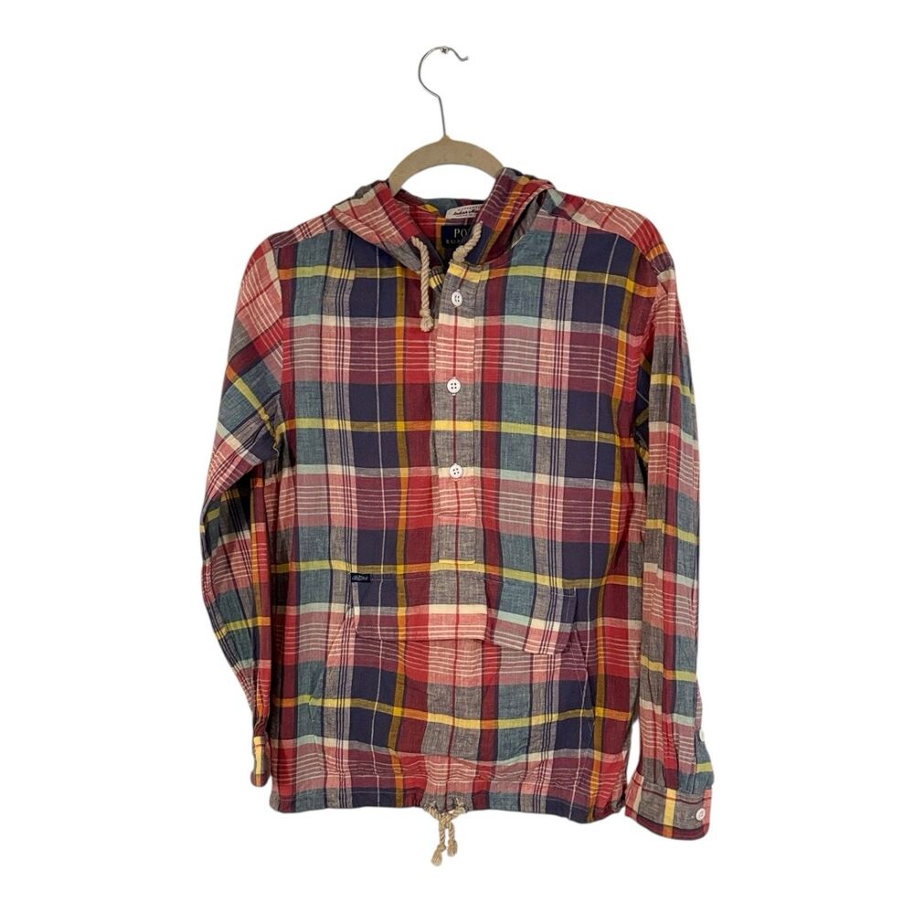 Polo Ralph Lauren Plaid Hoodie Women’s XS Authenthic Long Sleeves Half Buttoned,